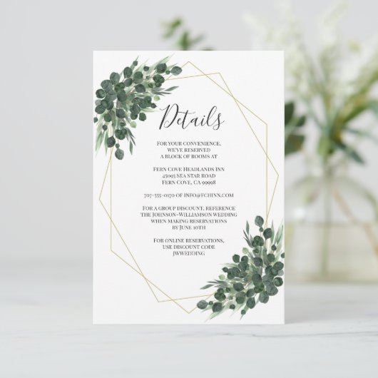 水色ユーカリ幾何結婚詳細 エンクロージャーカード (スタンド正面)