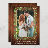 水色ユーカリ感謝していラブウッド金ゴールド サンキューカード (正面/裏面)