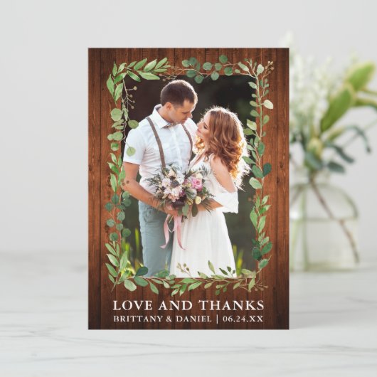 水色ユーカリ感謝していラヴ結婚ズ木材 サンキューカード (スタンド正面)