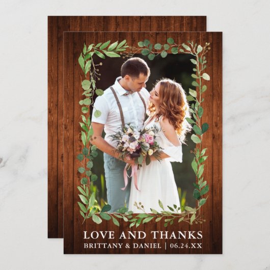 水色ユーカリ感謝していラヴ結婚ズ木材 サンキューカード (正面/裏面)