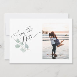 水色ユーカリ日付を保存フォトカード セーブザデート