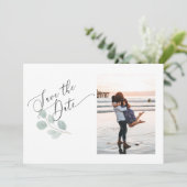 水色ユーカリ日付を保存フォトカード セーブザデート (スタンド正面)