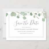 水色ユーカリ日付を保存 マグネット招待状 (正面)