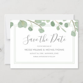 水色ユーカリ日付を保存 マグネット招待状