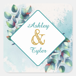 水色ユーカリ植物学結婚の スクエアシール