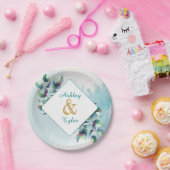 水色ユーカリ植物学結婚の ペーパープレート (パーティー)