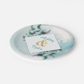 水色ユーカリ植物学結婚の ペーパープレート (アングル)