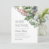 水色ユーカリ植物性ベビーシャワー 招待状 (スタンド正面)
