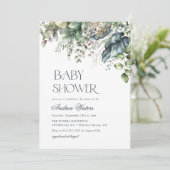 水色ユーカリ植物性ベビーシャワー 招待状 (スタンド正面)