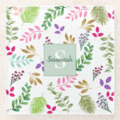 水色ユーカリ植物採集器 ガラスコースター (正面)