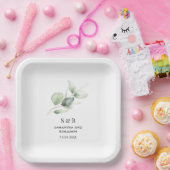 水色ユーカリ植物結婚披露宴 ペーパープレート (パーティー)