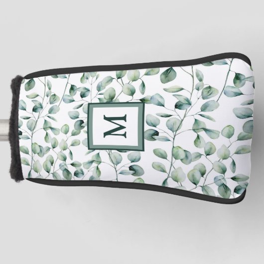 水色ユーカリ模様 ゴルフヘッドカバー (正面)