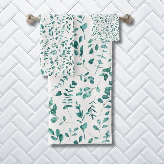 水色ユーカリ模様 バスタオルセット