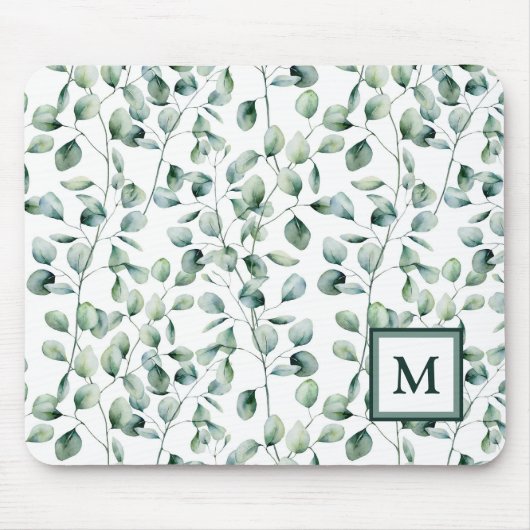 水色ユーカリ模様 マウスパッド (正面)