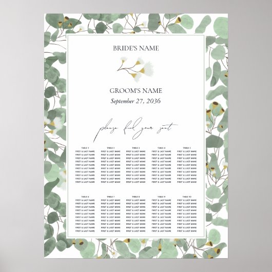 水色ユーカリ結婚のシーティングチャート ポスター (正面)