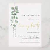 水色ユーカリ結婚の夕べパーティー実在 箔招待状ポストカード (正面)