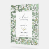 水色ユーカリ結婚の歓迎サイン アクリルサイン (傾斜)