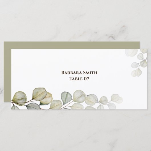 水色ユーカリ結婚の置きカード (正面/裏面)