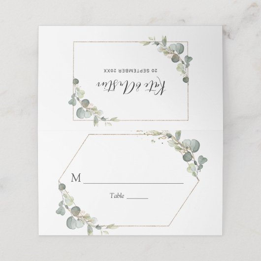 水色ユーカリ結婚カリの表 プレイスカード (外部開封)