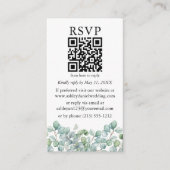 水色ユーカリ結婚グリーンリーQR RSVP エンクロージャーカード (正面)