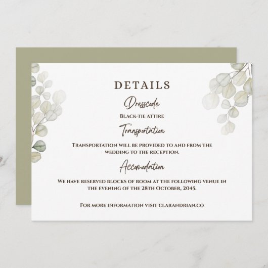 水色ユーカリ結婚ス詳細 招待状 (正面/裏面)