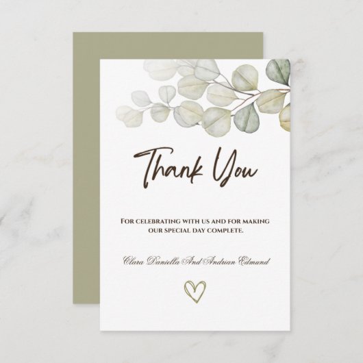 水色ユーカリ結婚ス サンキューカード (正面/裏面)
