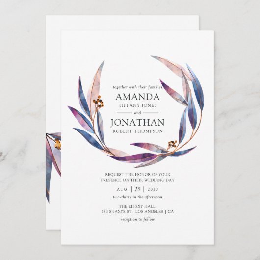 水色ユーカリ結婚ス 招待状 (正面/裏面)