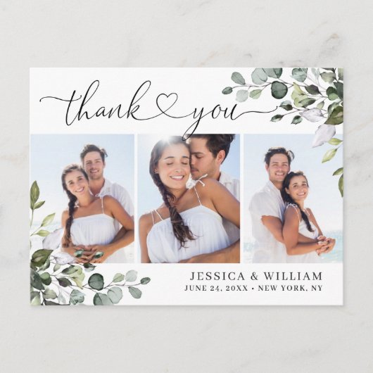 水色ユーカリ結婚プスの3写真ありがとう ポストカード (正面)