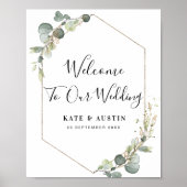 水色ユーカリ結婚プテスサイン ポスター (正面)