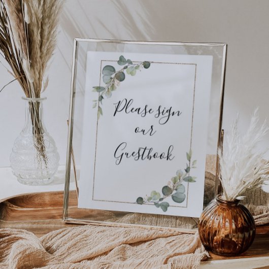 水色ユーカリ結婚プブック標識 ポスター