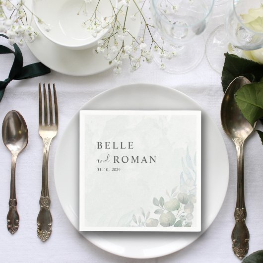 水色ユーカリ結婚ー スタンダードカクテルナプキン