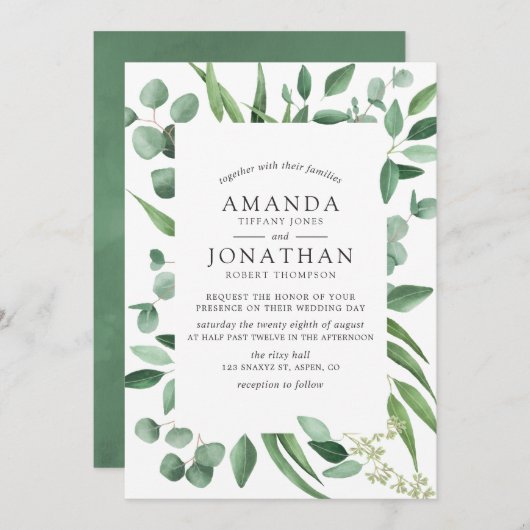 水色ユーカリ結婚ー 招待状 (正面/裏面)