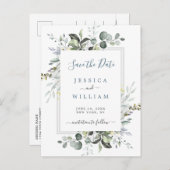 水色ユーカリ結婚式の日付を保存 案内ポストカード (正面/裏面)