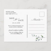 水色ユーカリ結婚式の日付を保存 案内ポストカード (裏面)
