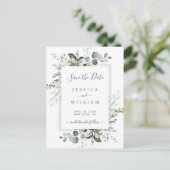水色ユーカリ結婚式の日付を保存 案内ポストカード (スタンド正面)