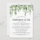 水色ユーカリ緑のお祝い・オブ・ライフ 招待状 (正面)