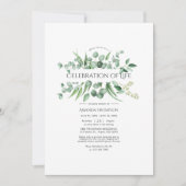 水色ユーカリ緑のお祝い・オブ・ライフ 招待状 (正面)