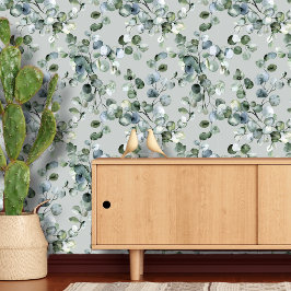 水色ユーカリ緑のつる植物パターン 壁紙