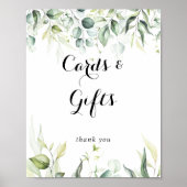 水色ユーカリ緑のカードとギフトサイン ポスター (正面)