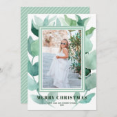 水色ユーカリ緑のクリスマスフォト シーズンカード (正面/裏面)