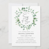 水色ユーカリ緑のベビーsipと参照 招待状 (正面)