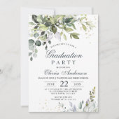 水色ユーカリ緑の写真卒業 招待状 (正面)