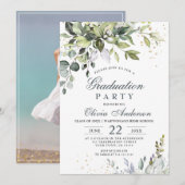 水色ユーカリ緑の写真卒業 招待状 (正面/裏面)