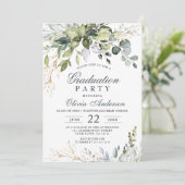 水色ユーカリ緑の写真卒業 招待状 (スタンド正面)