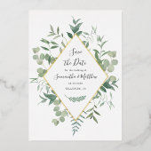 水色ユーカリ緑の日を保存 箔招待状 (正面)