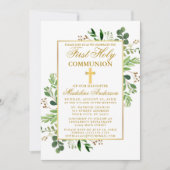 水色ユーカリ緑の最初の聖餐式 招待状 (正面)