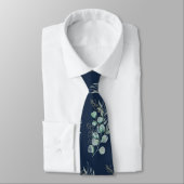 水色ユーカリ緑の模様ネイビーブルー ネクタイ (タイ)