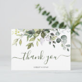 水色ユーカリ緑の水の色結婚の サンキューカード (スタンド正面)