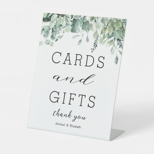 水色ユーカリ緑の結婚式カードギフト 台座サイン (正面)