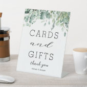 水色ユーカリ緑の結婚式カードギフト 台座サイン (インサイチュ)